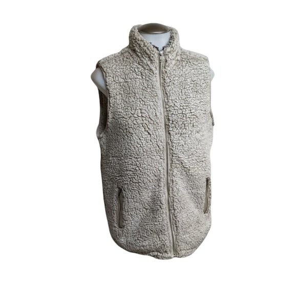 Thread & Supply Vest Women Small Sleeveless Zip Up Sherpa Soft Gray Ivory S - Picture 1 of 10